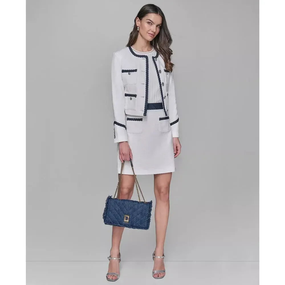 Karl Lagerfeld Tweed A-Line Skirt White/Navy Size 4